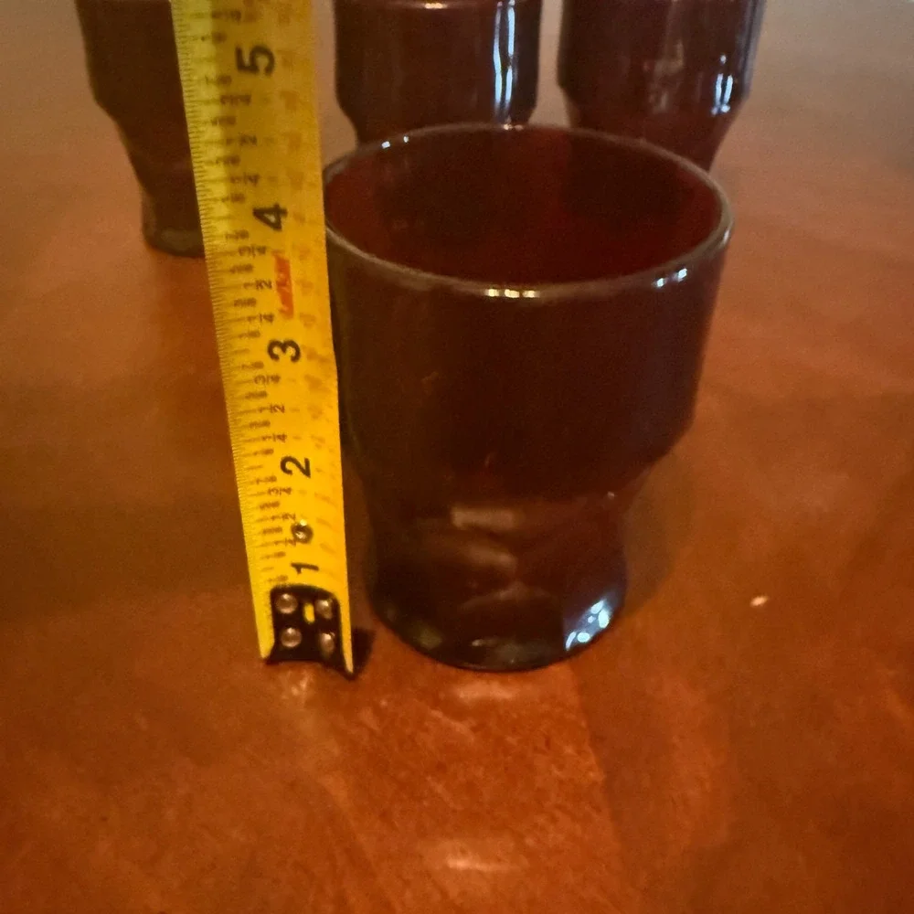Vtg Ruby Red‎ Glass Juice Tumblers Set of 6 Geometric Footed Mid Century